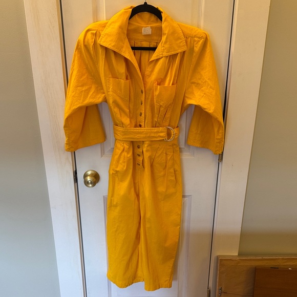 Vintage Dresses & Skirts - True Vintage 💛⚠️ 80s Yellow Button-Up Belted Dress